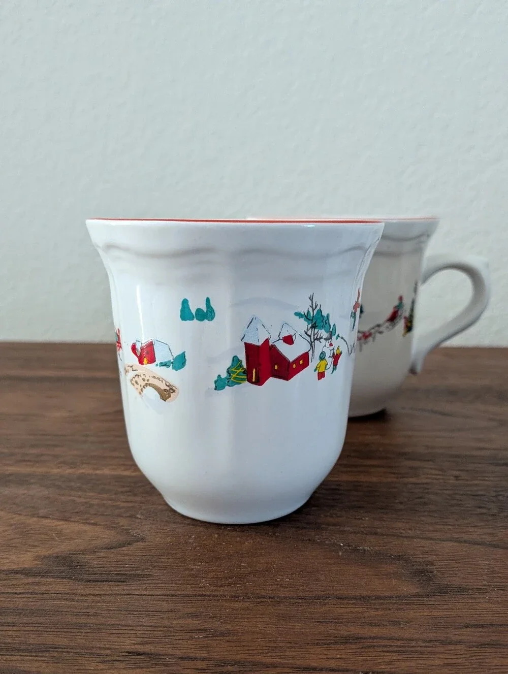 Set Of 4 Vintage Farberware White Christmas #391 1995 Small Coffee Tea Mugs 3.5
